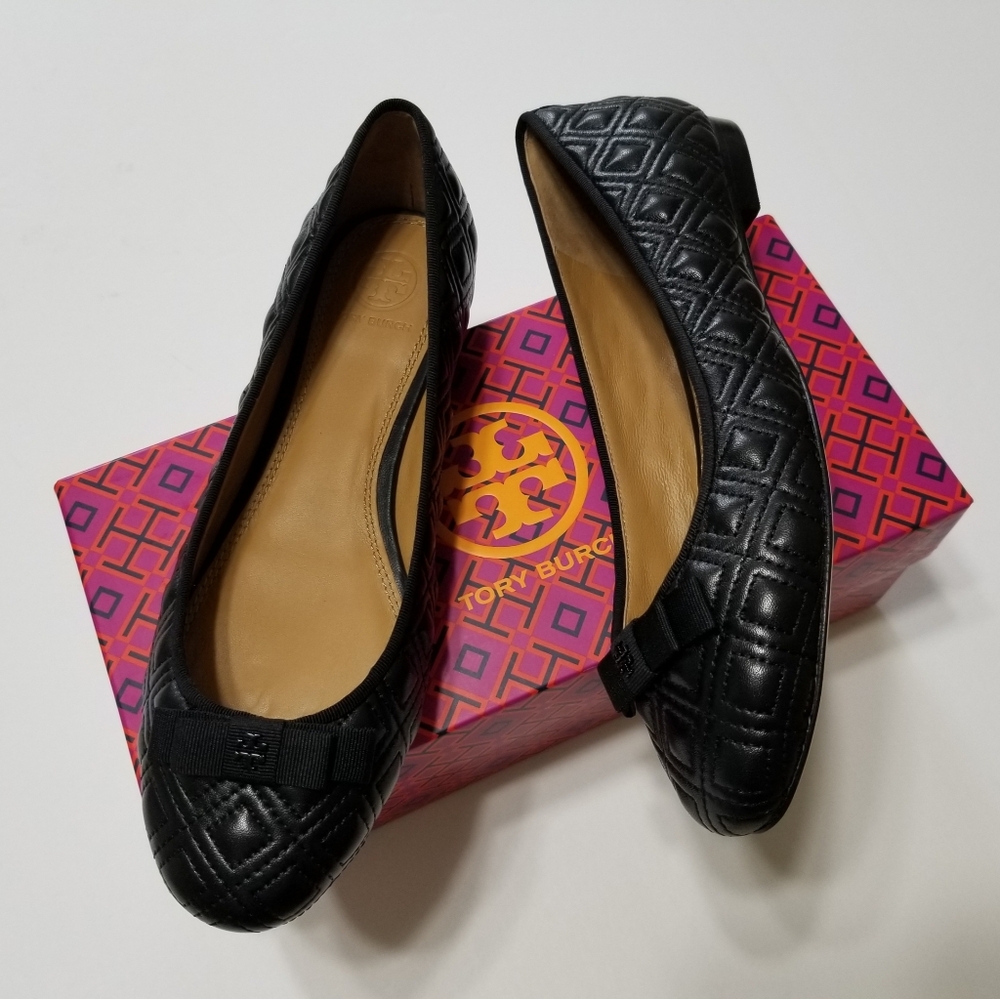 NIB Tory Burch Marion Quilted Leather Ballet Flat in Perfect Black Size 7, 7.5 - Picture 1 of 16